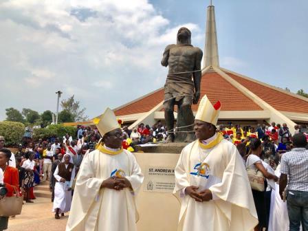 Bishop Badejo with Bishop Kukah of Sokoto after the SECAM Assembly at the St. Andrew Kaggwa, 1st Uganda Martyr