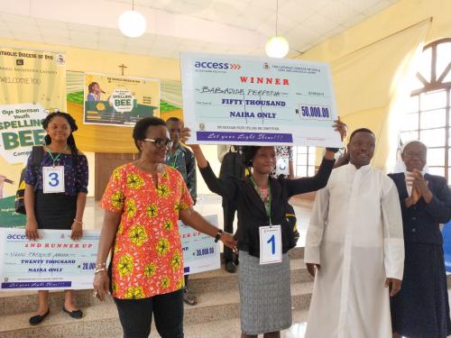 The winner, Perpetua Ajolayo Babajide of the maiden edition of Oyo Diocesan Spelling Bee Competition, 2019