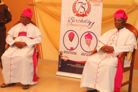 L-R: Msgr Emmanuel Yakubu and Msgr Anthony Olawumi on the Occassion of their 75th Birthday Celebration on September 6, 2019.