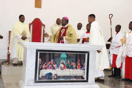 Bishop Badejo blessing the new Altar during the blessing of the new Church building of St Peter's Igbeti on Saturday 18th, October, 2019.