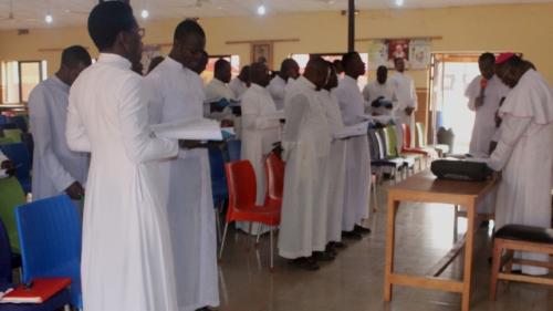 The Bishop and priests of the Diocese during the 2020 Presbyterial Seminar held between Sunday 16th and Friday 21st February, 2020 at St Paul Pastoral Centre, Awe