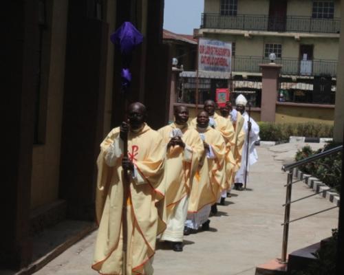 The Recessional Procession with the blessed Oil of Chrism, Oil of the Sick and Oil of Catechumen after the 2020 Chrism Mass Celebration.